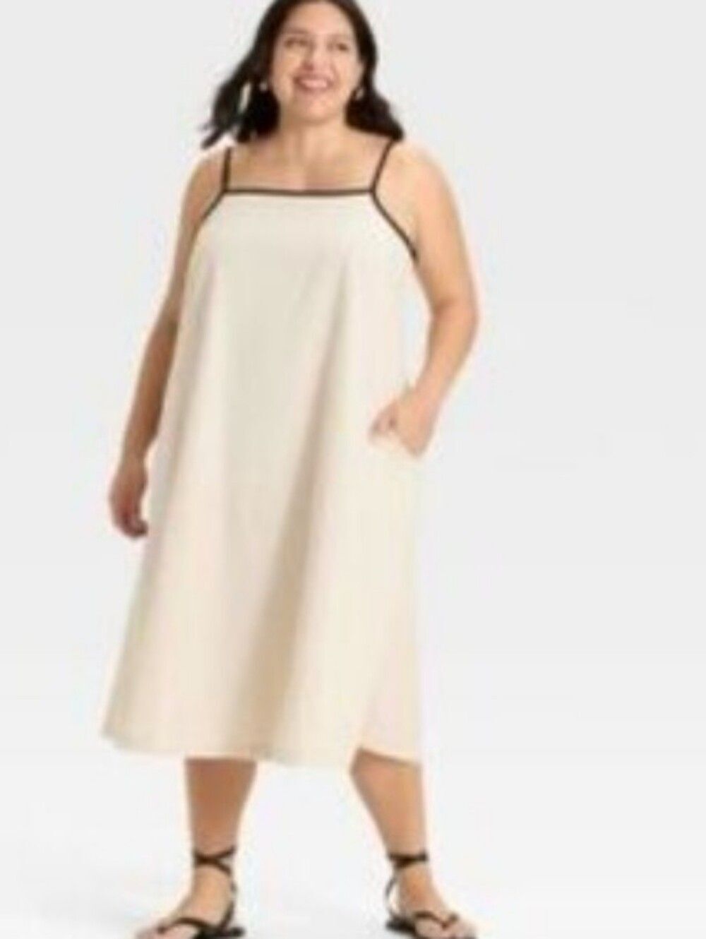 🆕️👗Midi A-Line Dress from Ava & Viv, Beige/Black, Sz 3X